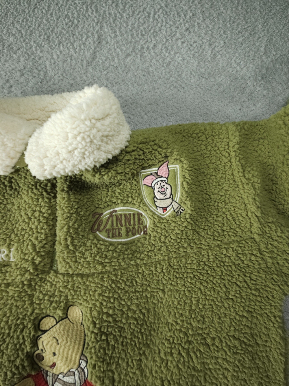 Disney Olive Green Sherpa Pullover with Winnie the Pooh Embroidery - Picture 7 of 10
